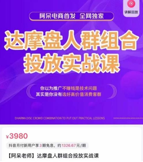 阿呆电商·达摩盘人群组合投放实战课，你以为推广不赚钱是技术问题，其实是你没有选好高价值消费客群-保成圈-山云人力,分享创业咨询_最新网络项目资源