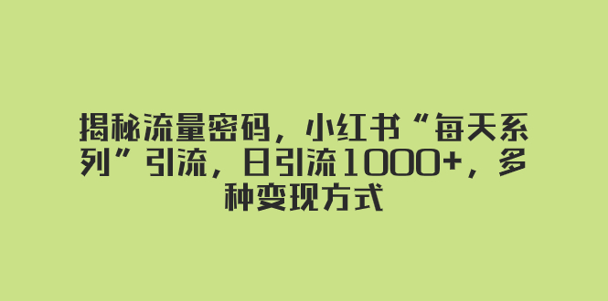 （8179期）揭秘流量密码，小红书“每天系列”引流，日引流1000+，多种变现方式-保成圈-山云人力,分享创业咨询_最新网络项目资源