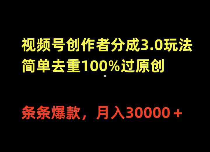 （10002期）视频号创作者分成3.0玩法，简单去重100%过原创，条条爆款，月入30000＋-保成圈-山云人力,分享创业咨询_最新网络项目资源