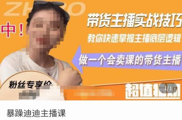 暴躁迪迪2023年主播课，带货主播实战技巧，教你快速掌握主播底层逻辑，做一个会卖课的带货主播-保成圈-山云人力,分享创业咨询_最新网络项目资源