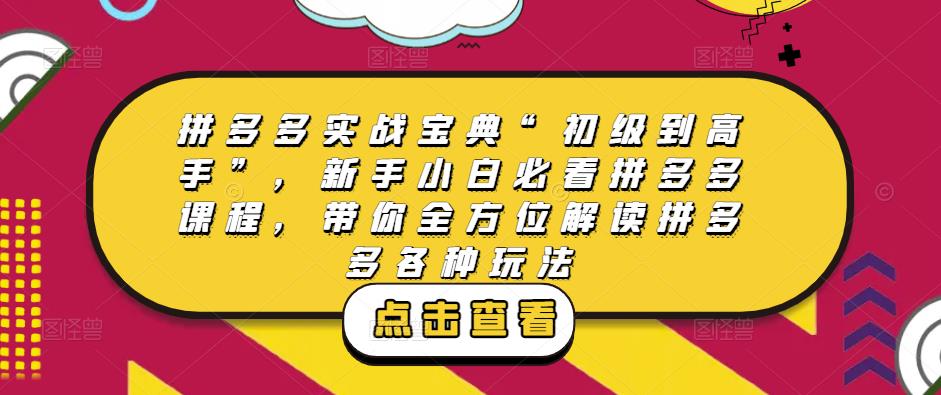 拼多多实战宝典“初级到高手”，新手小白必看拼多多课程，带你全方位解读拼多多各种玩法-保成圈-山云人力,分享创业咨询_最新网络项目资源