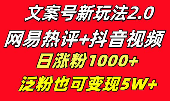 （8484期）文案号新玩法 网易热评+抖音文案 一天涨粉1000+ 多种变现模式 泛粉也可变现-保成圈-山云人力,分享创业咨询_最新网络项目资源