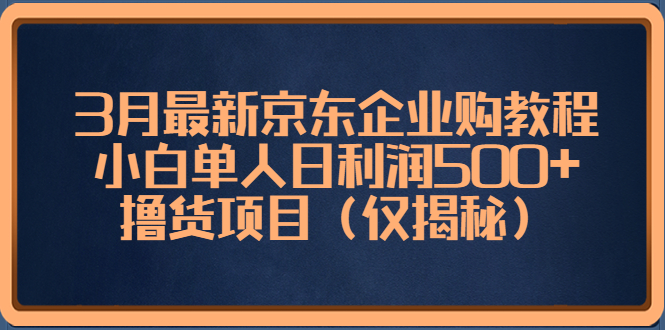 （5277期）3月最新京东企业购教程，小白单人日利润500+撸货项目（仅揭秘）-保成圈-山云人力,分享创业咨询_最新网络项目资源
