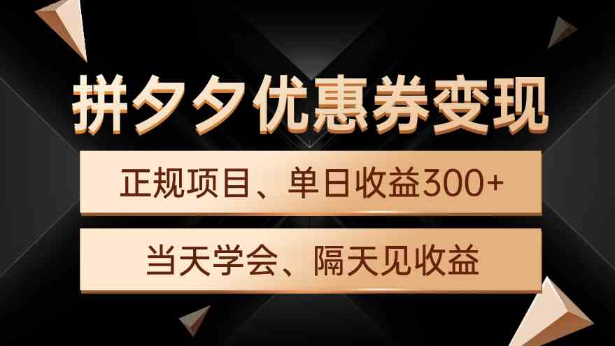 （9749期）拼夕夕优惠券变现，单日收益300+，手机电脑都可操作-保成圈-山云人力,分享创业咨询_最新网络项目资源
