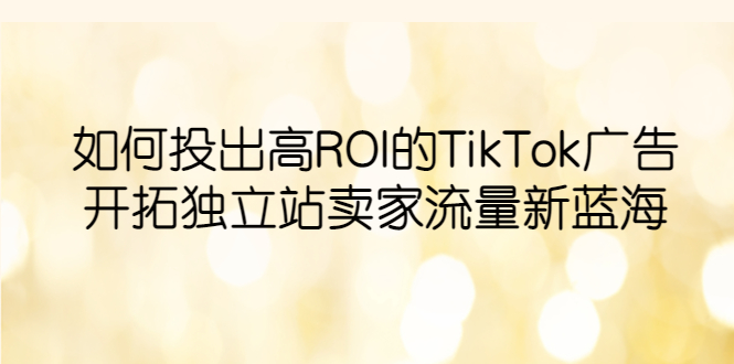（6102期）如何投出高ROI·TikTok广告，开拓独立站卖家流量新蓝海-保成圈-山云人力,分享创业咨询_最新网络项目资源
