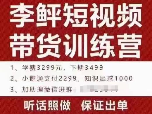 李鲆·短视频带货训练营（第10期），手把手教你短视频带货，听话照做，保证出单-保成圈-山云人力,分享创业咨询_最新网络项目资源