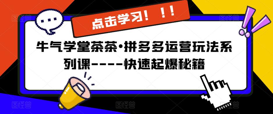 牛气学堂茶茶•拼多多运营玩法系列课—-快速起爆秘籍【更新】-保成圈-山云人力,分享创业咨询_最新网络项目资源