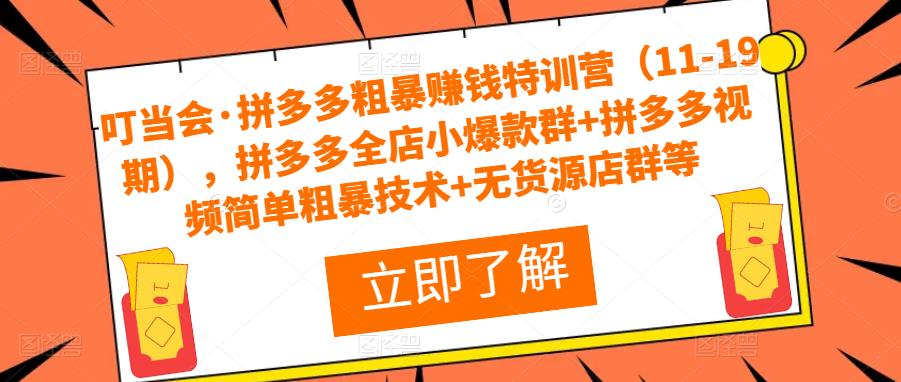 叮当会·拼多多粗暴赚钱特训营（11-19期），拼多多全店小爆款群+拼多多视频简单粗暴技术+无货源店群等-保成圈-山云人力,分享创业咨询_最新网络项目资源