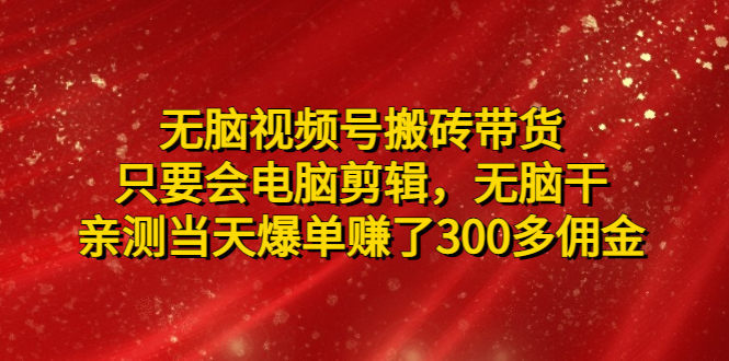 （4862期）无脑视频号搬砖带货，只要会电脑剪辑，无脑干，亲测当天爆单赚了300多佣金-保成圈-山云人力,分享创业咨询_最新网络项目资源