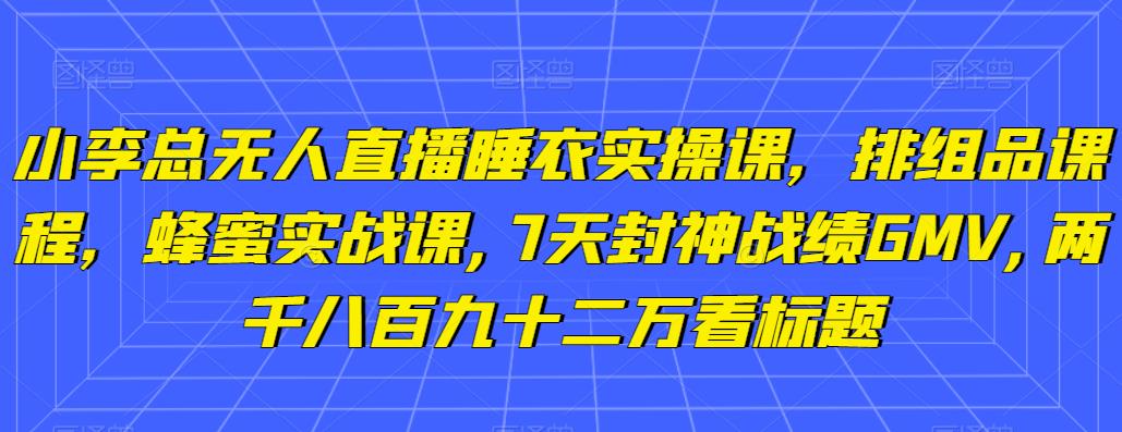 小李总无人直播睡衣实操课，排组品课程，蜂蜜实战课,7天封神战绩GMV,两千八百九十二万-保成圈-山云人力,分享创业咨询_最新网络项目资源