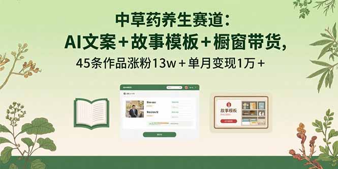 中草药养生赛道：AI文案+故事模板+橱带货，45条作品涨粉13w+单月变现1万+-保成圈-山云人力,分享创业咨询_最新网络项目资源