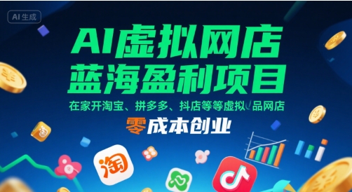 AI虚拟网店蓝海盈利项目，在家开淘宝、拼多多、抖店等虚拟品网店，零成本创业-保成圈-山云人力,分享创业咨询_最新网络项目资源