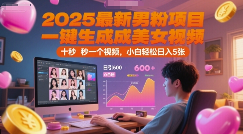 2025最新男粉项目，一键生成美女视频，日引600+色粉 十秒一个视频，小白轻松日入5张【揭秘】-保成圈-山云人力,分享创业咨询_最新网络项目资源
