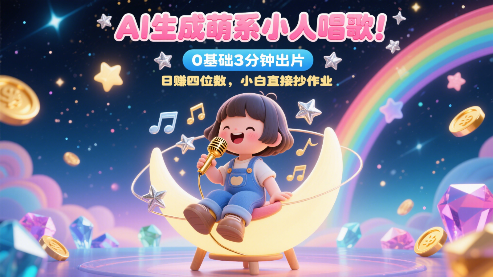 AI生成萌系小人唱歌！0基础3分钟出片，28个作品涨粉9万，日赚四位数，小白直接抄作业-保成圈-山云人力,分享创业咨询_最新网络项目资源