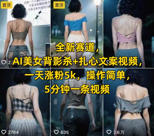 全新赛道，AI美女背影杀+扎心文案视频，一天涨粉5k，操作简单，5分钟一条视频-保成圈-山云人力,分享创业咨询_最新网络项目资源