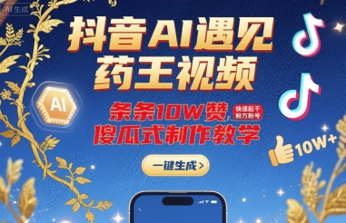 抖音AI遇见药王视频，条条10W赞，快速起千粉万粉号，傻瓜式制作教学-保成圈-山云人力,分享创业咨询_最新网络项目资源