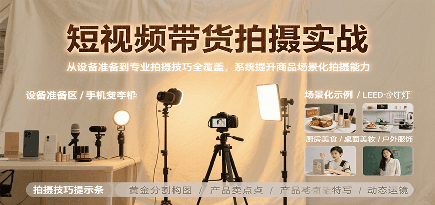 短视频带货拍摄实战，从设备准备到专业拍摄技巧全覆盖，系统提升商品场景化拍摄能力-保成圈-山云人力,分享创业咨询_最新网络项目资源