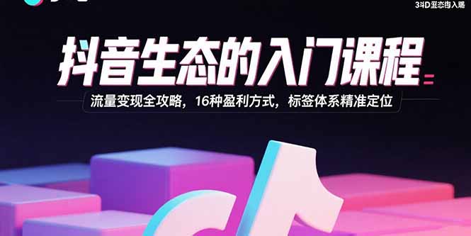 抖音生态的入门课程：流量变现全攻略，16种盈利方式，标签体系精准定位-保成圈-山云人力,分享创业咨询_最新网络项目资源