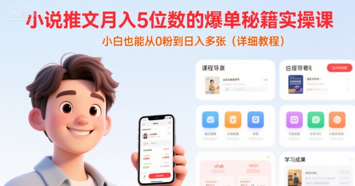 小说推文月入5位数的爆单秘籍实操课，，小白也能从0粉到日入多张(详细教程)-保成圈-山云人力,分享创业咨询_最新网络项目资源