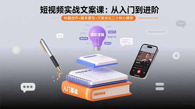 短视频实战文案课：从入门到进阶 标题创作+脚本撰写+文案优化三大核心模块-保成圈-山云人力,分享创业咨询_最新网络项目资源