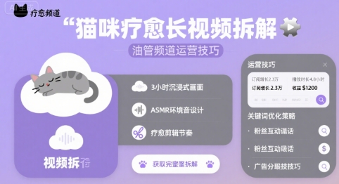 猫咪疗愈长视频拆解 &油管频道运营技巧-保成圈-山云人力,分享创业咨询_最新网络项目资源