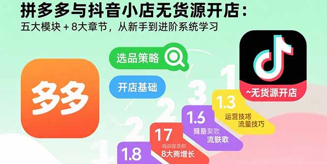 拼多多与抖音小店无货源开店：五大模块+8大章节，从新手到进阶系统学习-保成圈-山云人力,分享创业咨询_最新网络项目资源