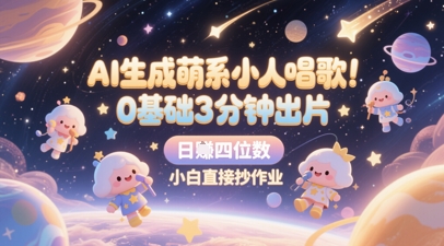 AI生成萌系小人唱歌，0基础3分钟出片，28个作品涨粉8.9W，单条最高19W赞，日入四位数，小白直接抄作业-保成圈-山云人力,分享创业咨询_最新网络项目资源