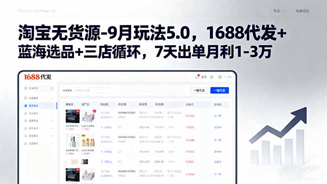 淘宝无货源-9月玩法5.0，1688代发+蓝海选品+三店循环，7天出单月利1-3万-保成圈-山云人力,分享创业咨询_最新网络项目资源