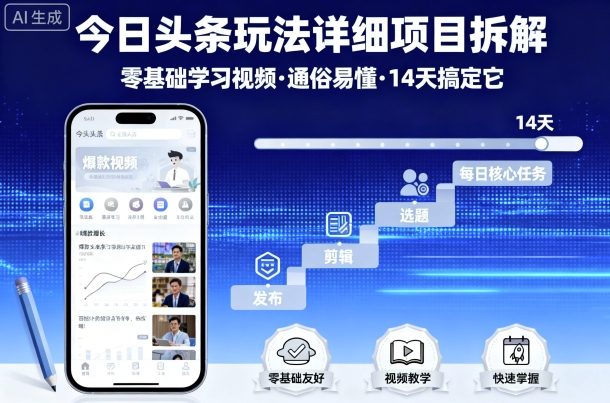 今日头条玩法详细项目拆解，零基础学习视频 通俗易懂 14天搞定它-保成圈-山云人力,分享创业咨询_最新网络项目资源