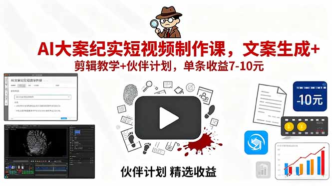 AI大案纪实短视频制作课，文案生成+剪辑教学+伙伴计划，单条收益7-10元-保成圈-山云人力,分享创业咨询_最新网络项目资源