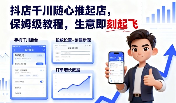 抖店千川随心推起店，保姆级教程，生意即刻起飞-保成圈-山云人力,分享创业咨询_最新网络项目资源