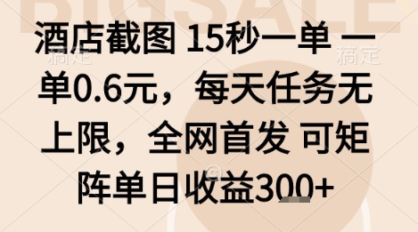 酒店截图项目，15秒一单，一单0.6米，每天任务无上限，全网首发可矩阵单日收益3张+【揭秘】-保成圈-山云人力,分享创业咨询_最新网络项目资源