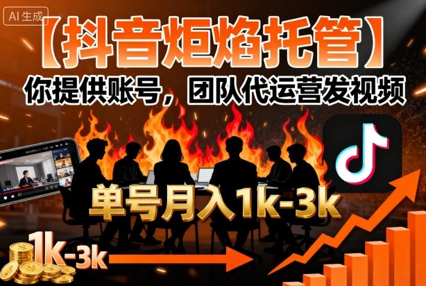【抖音炬焰托管】你提供账号，团队代运营发视频，单号月入1k+【揭秘】-保成圈-山云人力,分享创业咨询_最新网络项目资源