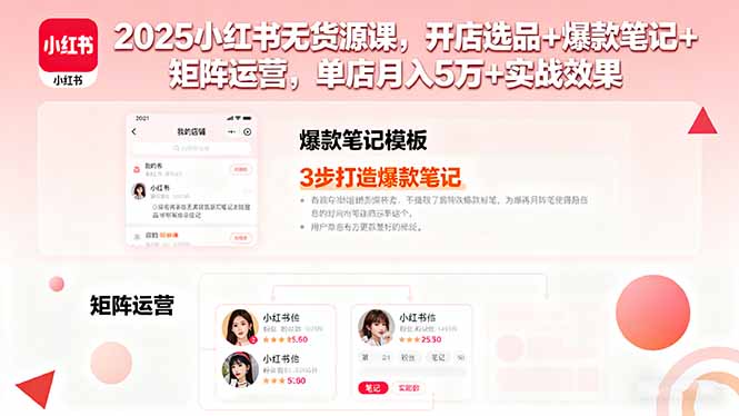 2025小红书无货源课，开店选品+爆款笔记+矩阵运营，单店月入5万+实战效果-保成圈-山云人力,分享创业咨询_最新网络项目资源