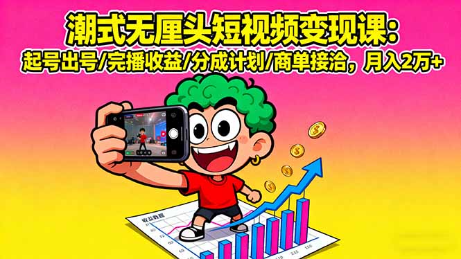 潮式无厘头短视频变现课：起号出号/完播收益/分成计划/商单接洽，月入2万+-保成圈-山云人力,分享创业咨询_最新网络项目资源