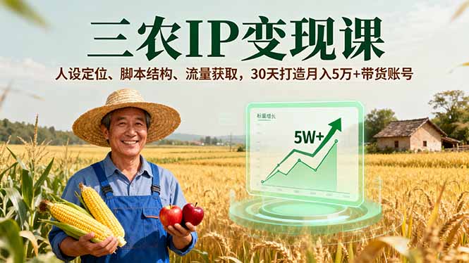 三农IP变现课，人设定位、脚本结构、流量获取，30天打造月入5万+带货账号-保成圈-山云人力,分享创业咨询_最新网络项目资源