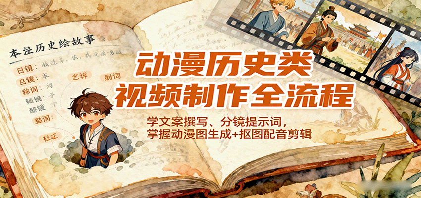 动漫历史类视频制作全流程，学文案撰写、分镜提示词，掌握动漫图生成+抠图配音剪辑-保成圈-山云人力,分享创业咨询_最新网络项目资源