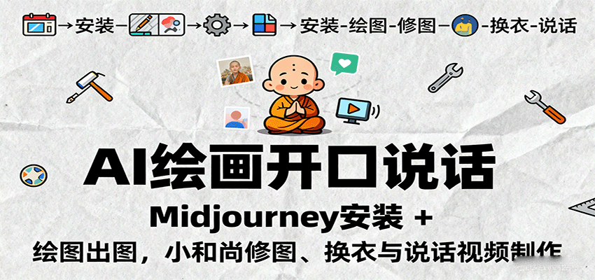 AI绘画开口说话，Midjourney安装 + 绘图出图，小和尚修图、换衣与说话视频制作-保成圈-山云人力,分享创业咨询_最新网络项目资源