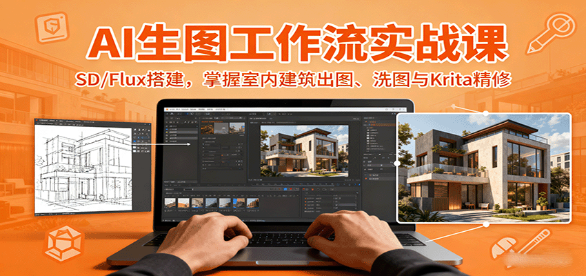 AI生图工作流实战课：SD/Flux搭建，掌握室内建筑出图、洗图与Krita精修-保成圈-山云人力,分享创业咨询_最新网络项目资源