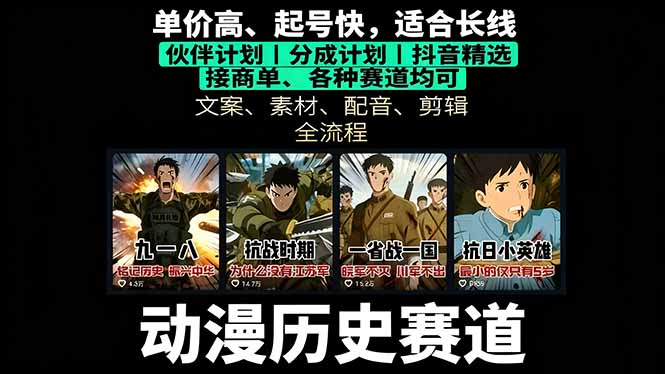 历史动漫赛道撸分成：起号、文案、素材、配音、剪辑，单视频收益破万-保成圈-山云人力,分享创业咨询_最新网络项目资源