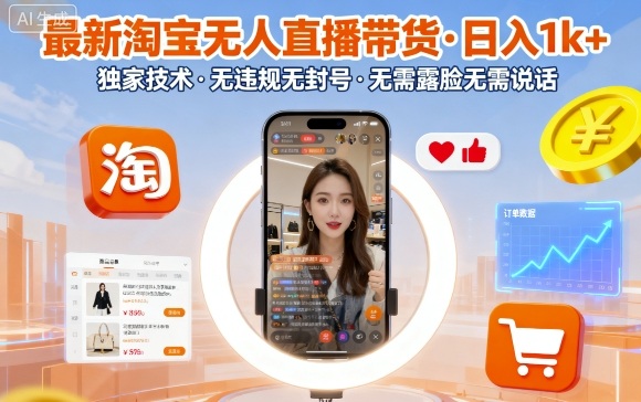 最新淘宝无人直播带货，日入1k+，独家技术，无违规无封号，无需露脸无需说话【揭秘】-保成圈-山云人力,分享创业咨询_最新网络项目资源