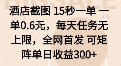 酒店截图15秒一单，一单0.6米，每天任务无上限，全网首发可矩阵单日收益3张【揭秘】-保成圈-山云人力,分享创业咨询_最新网络项目资源