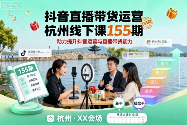 抖音直播带货运营杭州线下课155期，助力提升抖音运营与直播带货能力-保成圈-山云人力,分享创业咨询_最新网络项目资源