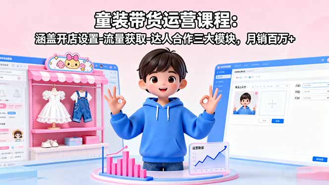 童装带货运营课程：涵盖开店设置-流量获取-达人合作三大模块，月销百万+-保成圈-山云人力,分享创业咨询_最新网络项目资源