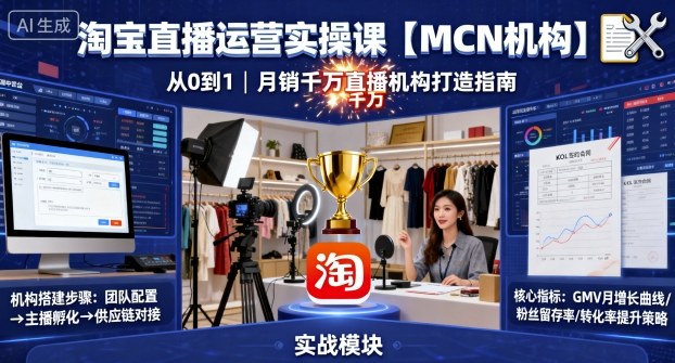 淘宝直播运营实操课【MCN机构】，从0到1做一家月销千W的直播机构-保成圈-山云人力,分享创业咨询_最新网络项目资源
