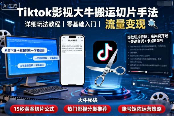 Tiktok影视大牛搬运切片手法，详细玩法教程-保成圈-山云人力,分享创业咨询_最新网络项目资源