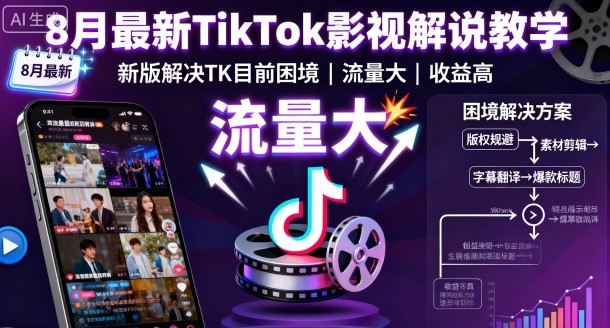 8月最新TikTok影视解说教学，新版解决TK目前困境，流量大，收益高-保成圈-山云人力,分享创业咨询_最新网络项目资源