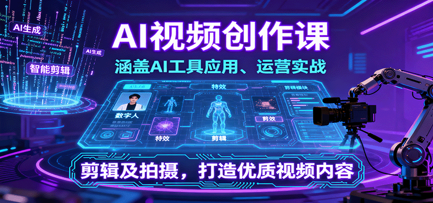 AI视频创作课，涵盖AI工具应用、运营实战、剪辑及拍摄，打造优质视频内容-保成圈-山云人力,分享创业咨询_最新网络项目资源