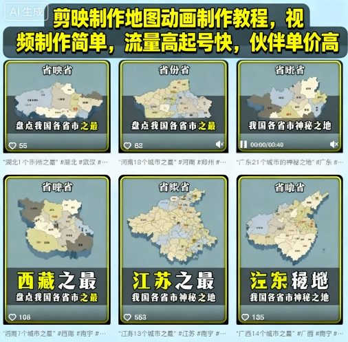 剪映制作地图动画制作教程，视频制作简单，流量高起号快，伙伴单价高-保成圈-山云人力,分享创业咨询_最新网络项目资源