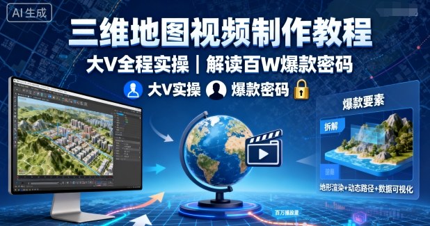 三维地图视频制作教程，大V全程实操，解读百W爆款密码-保成圈-山云人力,分享创业咨询_最新网络项目资源